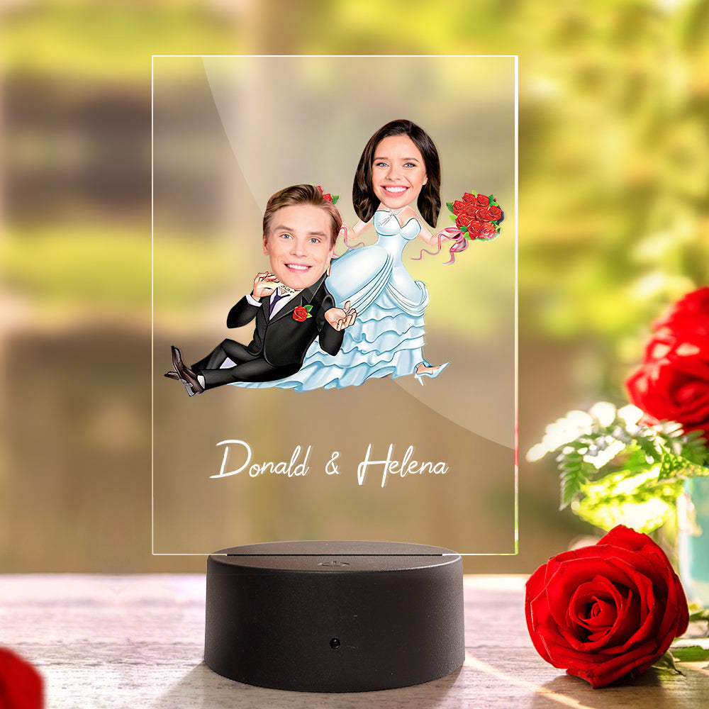 Personalized Couple Photo and Name Acrylic Led Lamp Wooden Base
