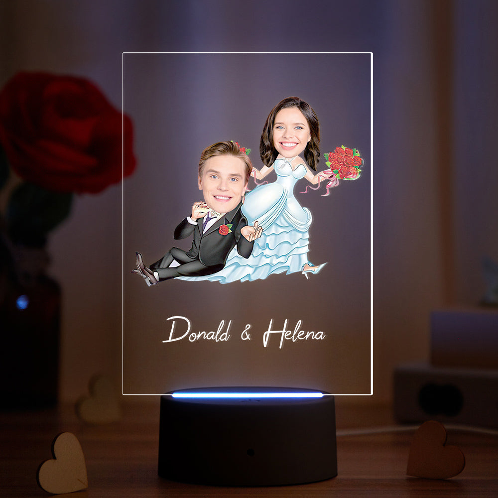 Personalized Couple Photo and Name Acrylic Led Lamp Wooden Base