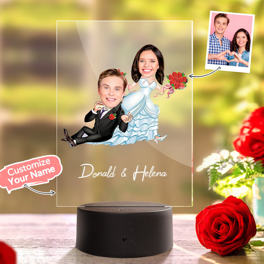 Personalized Couple Photo and Name Acrylic Led Lamp Wooden Base