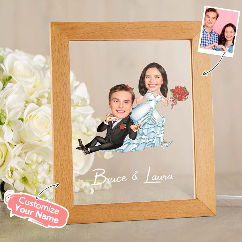 Personalized Couple Photo and Name Acrylic Led Lamp Wooden Base