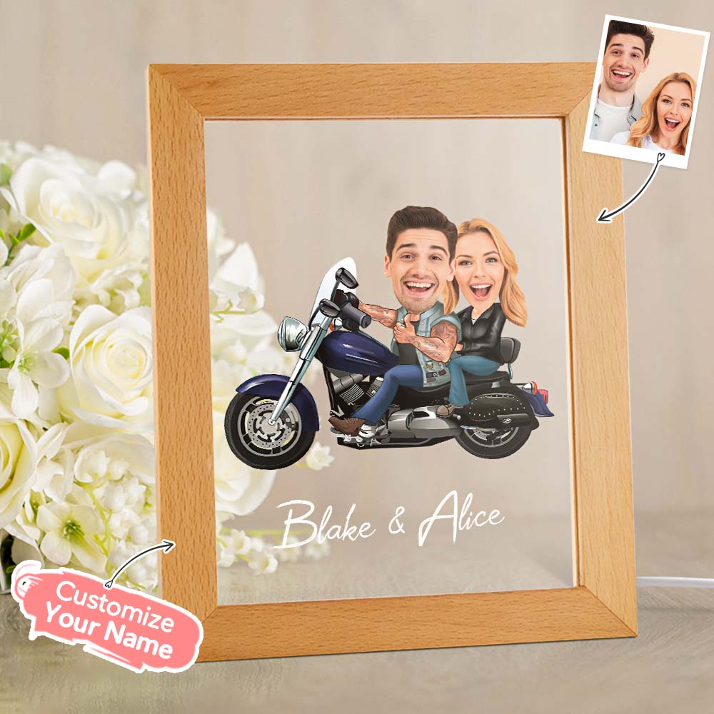Personalized Couple Photo and Name Acrylic Led Lamp Wodden Frame Night Light