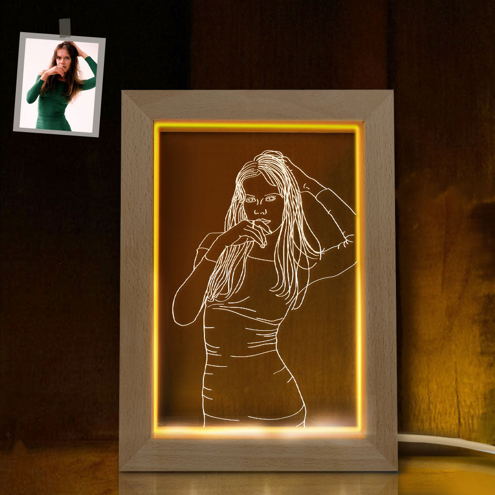 Custom 3D Photo Led Lamp Personalised Photo Engraving Frame Nignt Light Gift for Lovers