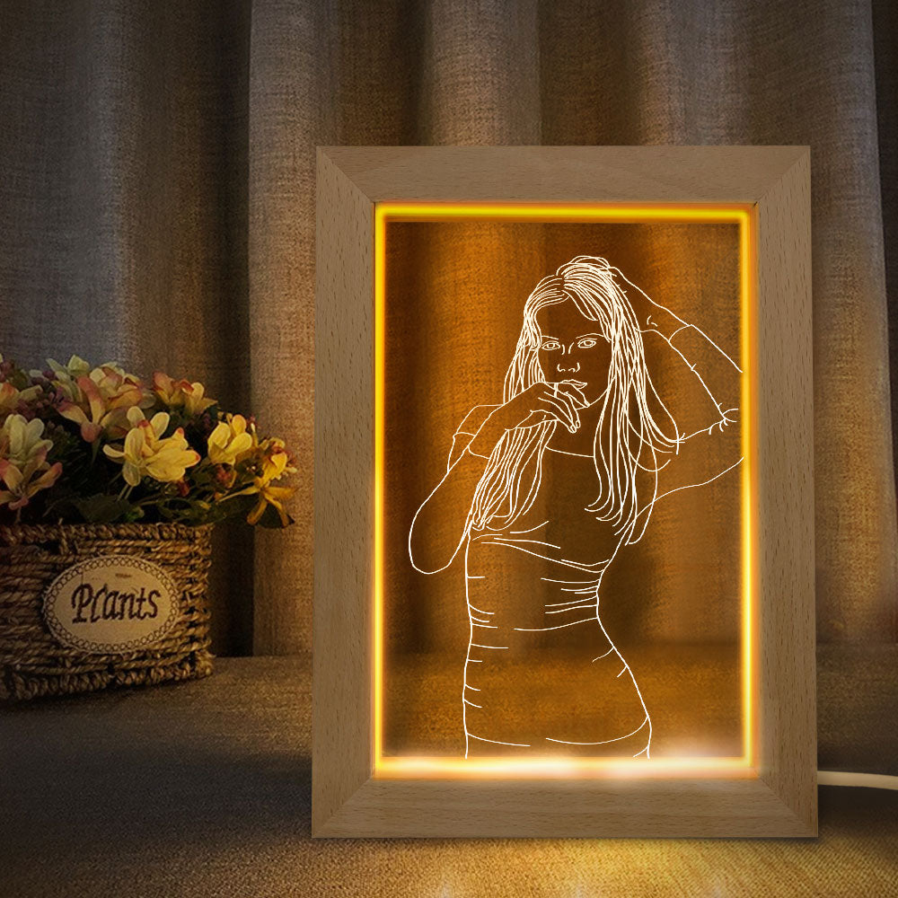 Custom 3D Photo Led Lamp Personalised Photo Engraving Frame Nignt Light Gift for Lovers