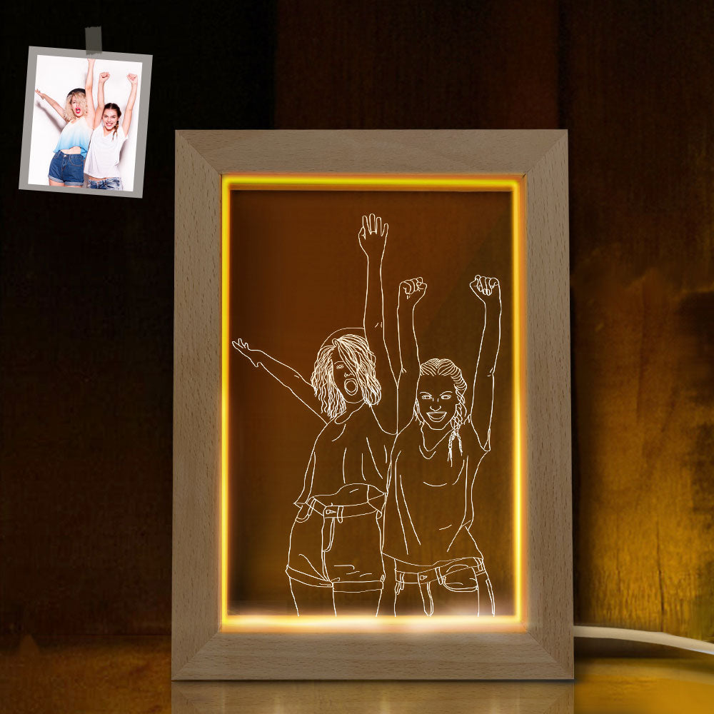 Custom 3D Double Photo Led Lamp Personalised Photo Engraving Frame Nignt Light Gift for Lovers