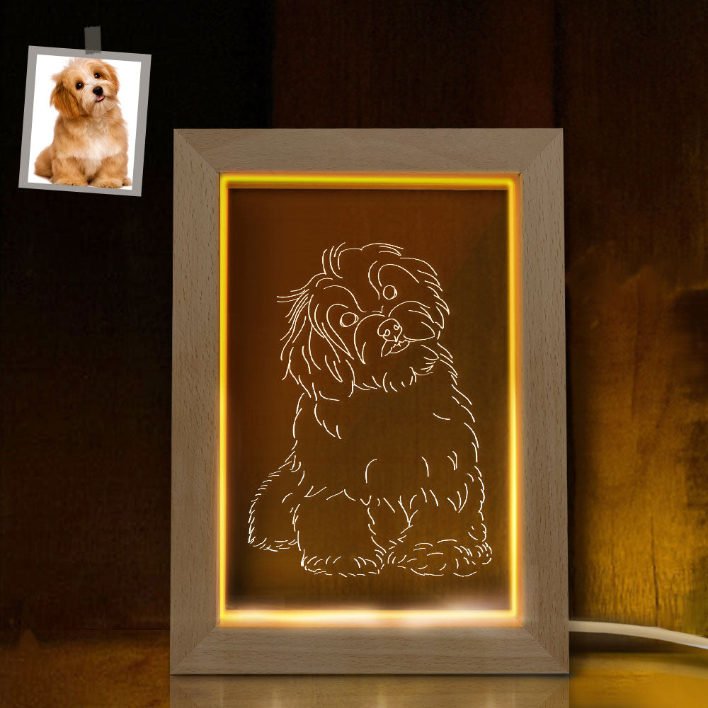 Custom 3D Pet Photo Led Lamp Personalised Photo Engraving Frame Nignt Light Gift for Lovers