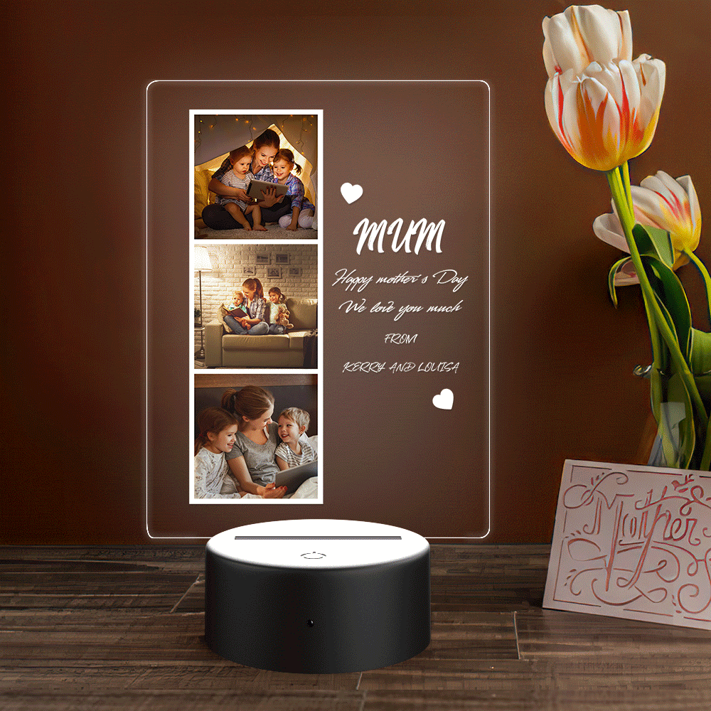 Custom Photo and Name Acrylic Night Light Gift for Mom