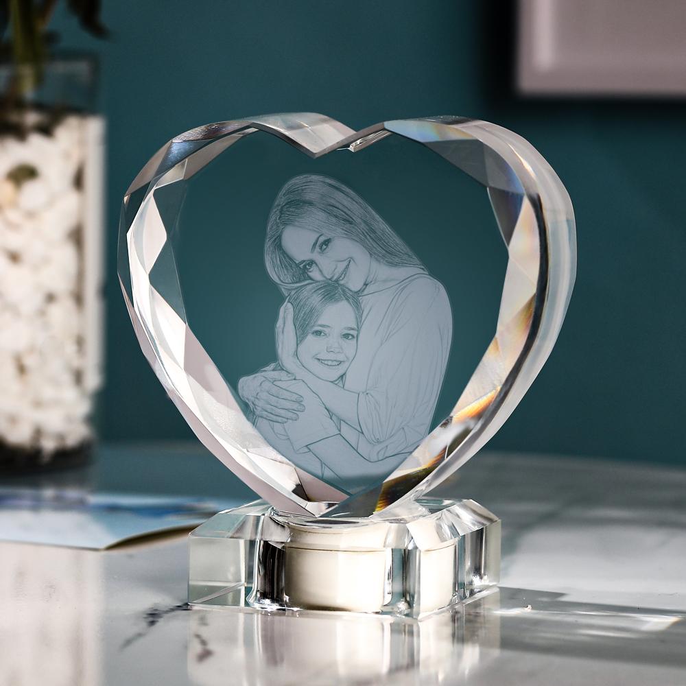 Heart Crystal Photo Frame with Light Up LED Base Exclusive Large Photo Crystal Heart Laser Gift For Mom