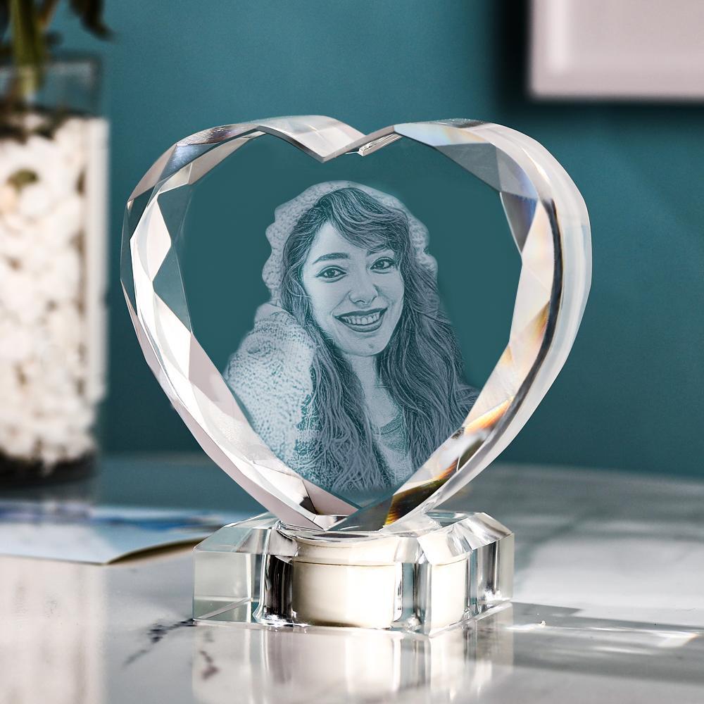 Heart Crystal Photo Frame with Light Up LED Base Exclusive Large Photo Crystal Heart  Laser Gifts for Girl