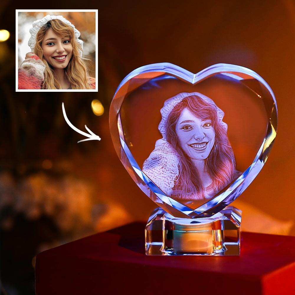 Heart Crystal Photo Frame with Light Up LED Base Exclusive Large Photo Crystal Heart  Laser Gifts for Girl