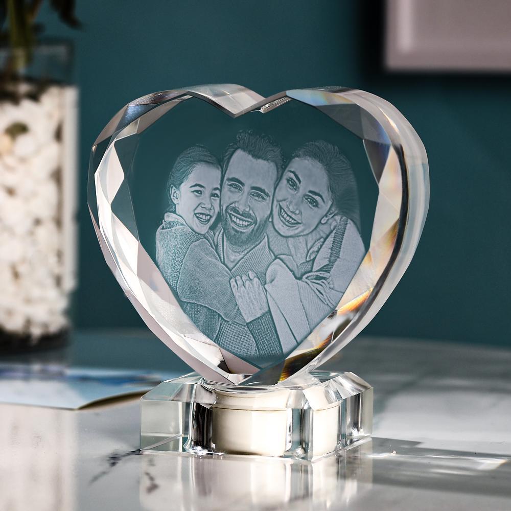 Heart Crystal Photo Frame with Light Up LED Base Exclusive Large Photo Crystal Heart  Laser Gifts for Family