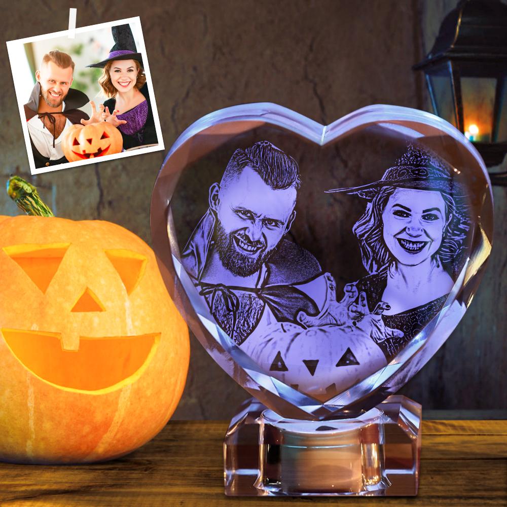 Heart Crystal Photo Frame with Light Up LED Base Exclusive Large Photo Crystal Heart  Laser Gifts for A Family of Four