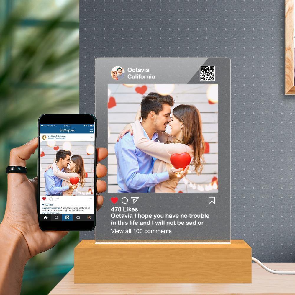 Custom Instagram Night Light With Wooden Base  Matt Instagram Photo Display