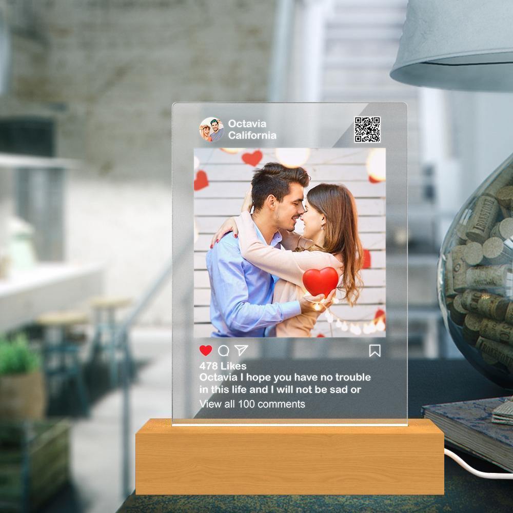 Custom Instagram Night Light With Wooden Base  Matt Instagram Photo Display