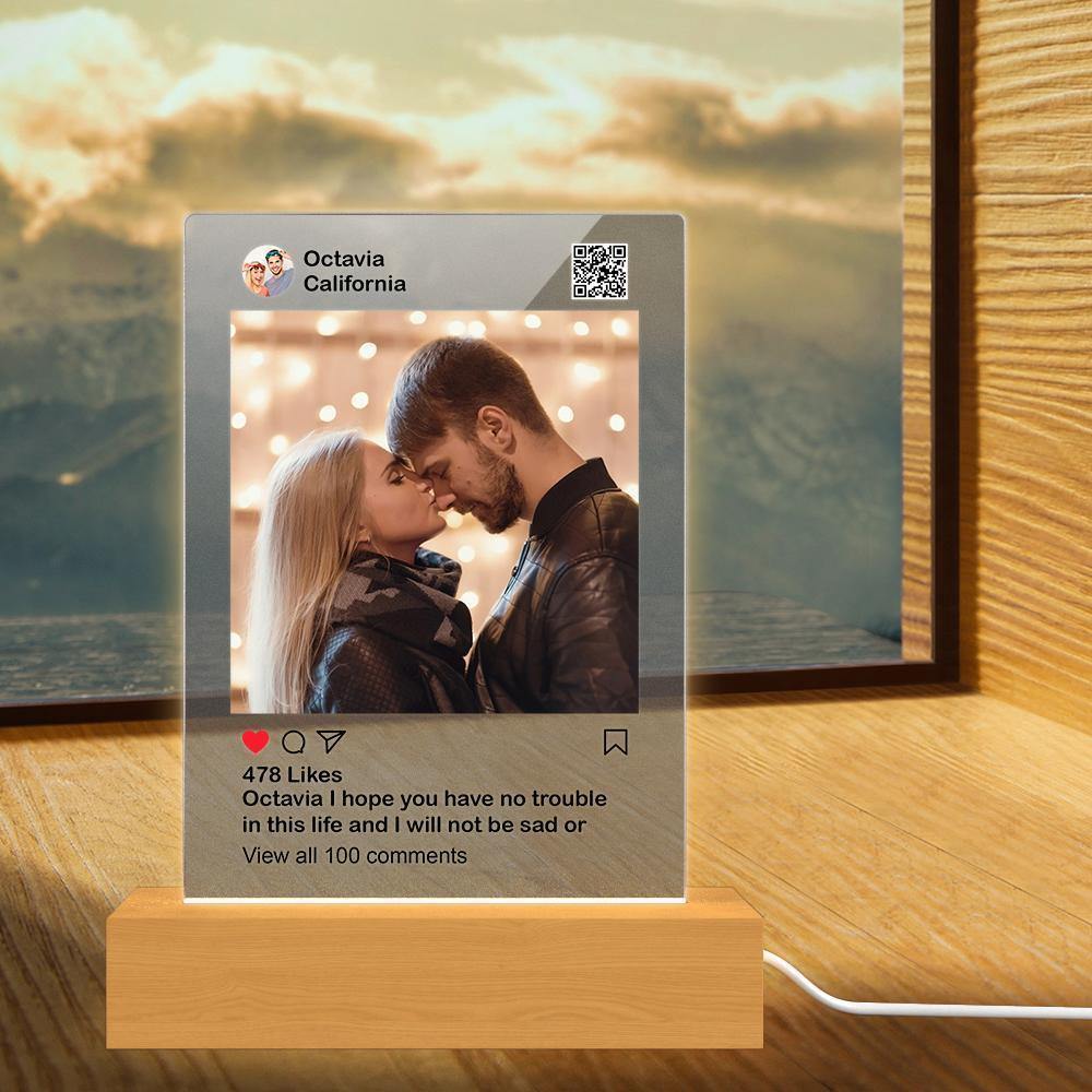 Custom Instagram Night Light With Wooden Base  Matt Instagram Photo Display