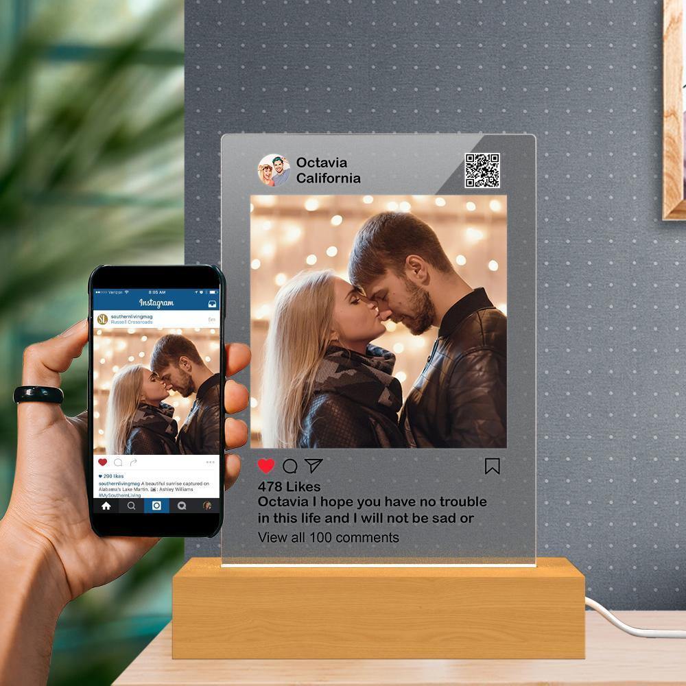 Custom Instagram Night Light With Wooden Base  Matt Instagram Photo Display