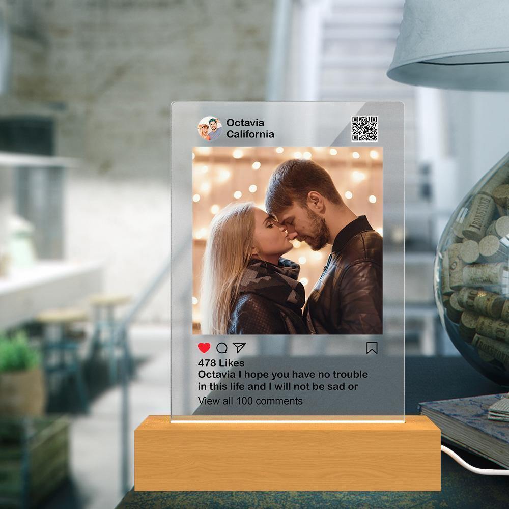 Custom Instagram Night Light With Wooden Base  Matt Instagram Photo Display