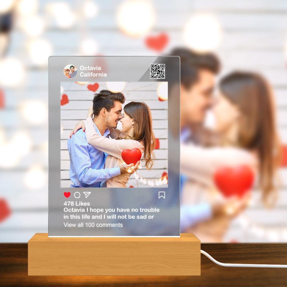 Custom Instagram Night Light With Wooden Base  Matt Instagram Photo Display