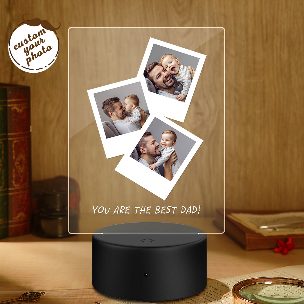 Father's Day Gift Custom Photo Wooden Base Night Light for Dad