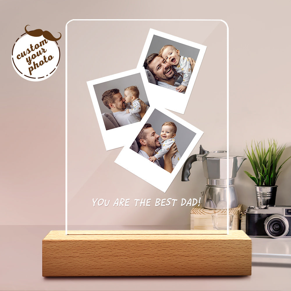 Father's Day Gift Custom Photo Wooden Base Night Light for Dad