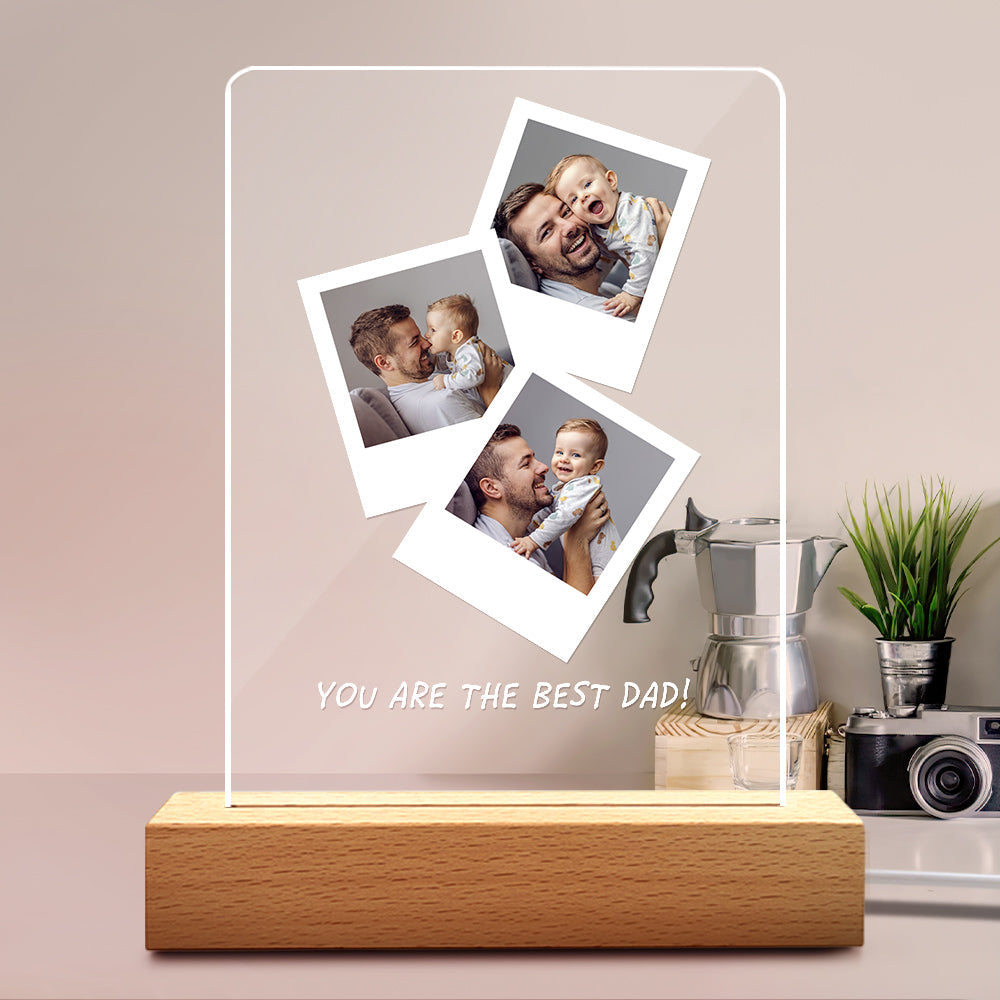 Father's Day Gift Custom Photo Wooden Base Night Light for Dad