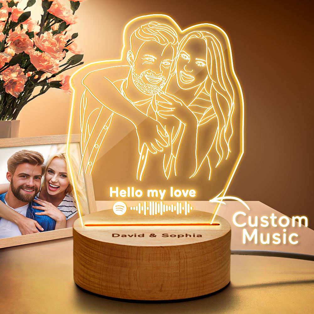 Scannable Spotify Code 3D Line Art Photo Lamp Custom Music Lamp Best Gift for Her