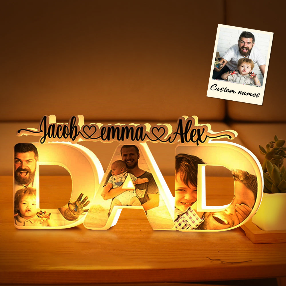 Custom Dad Photo Name Light Personalized Acrylic Family Name Lamp Desk Decoration Gift for Father