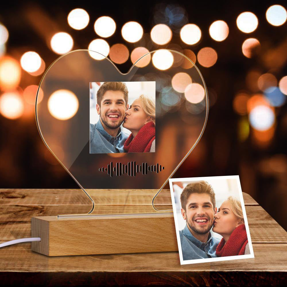 Scannable Music Code Night Light Acrylic Heart Shape Gifts for Couple