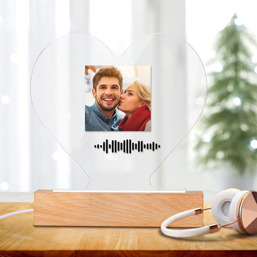 Scannable Music Code Night Light Acrylic Heart Shape Gifts for Couple