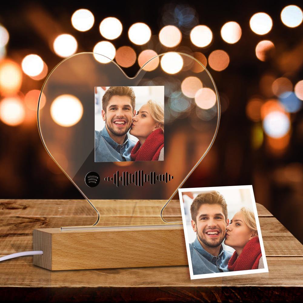 Scannable Spotify Code Night Light Acrylic Heart Shape Gifts for Couple