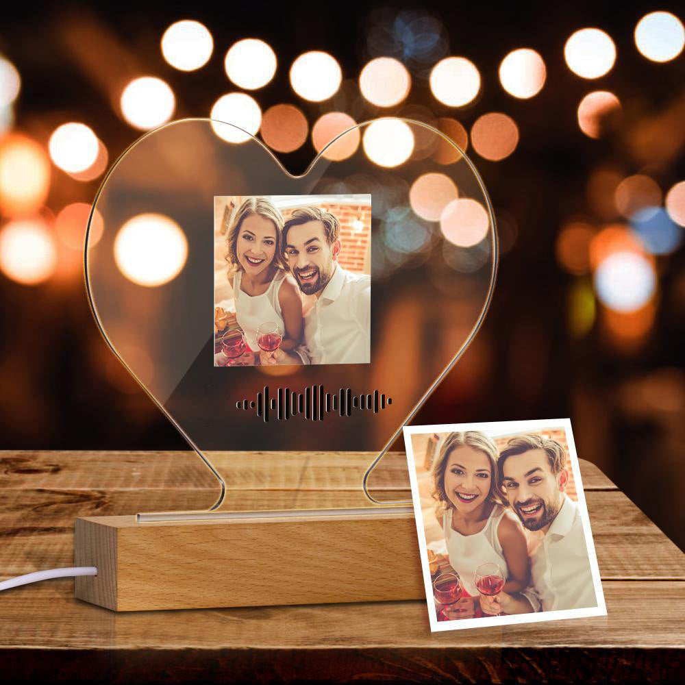 Custom Scannable Music Code Night Light Photo Acrylic Heart Shape Creative Couple Theme Gifts