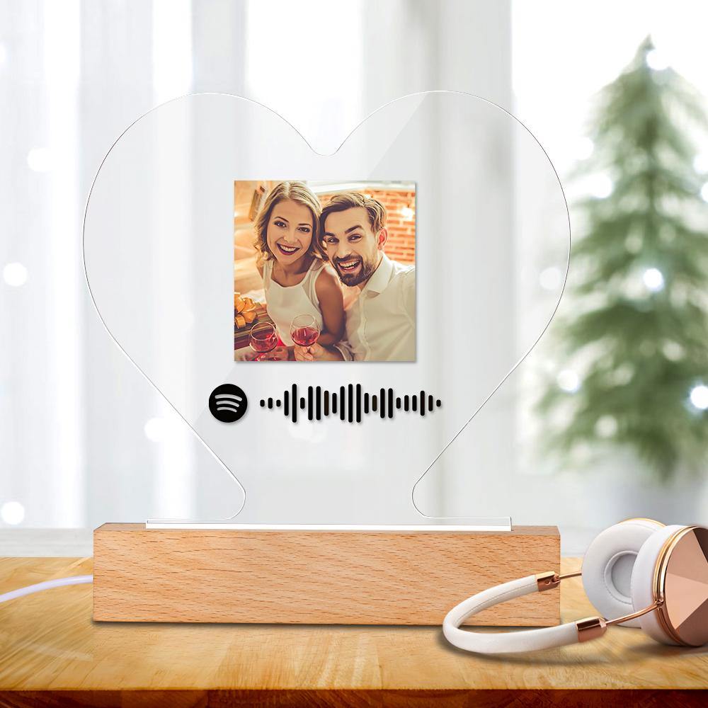 Custom Scannable Spotify Code Night Light Photo Acrylic Heart Shape Creative Couple Theme Gifts