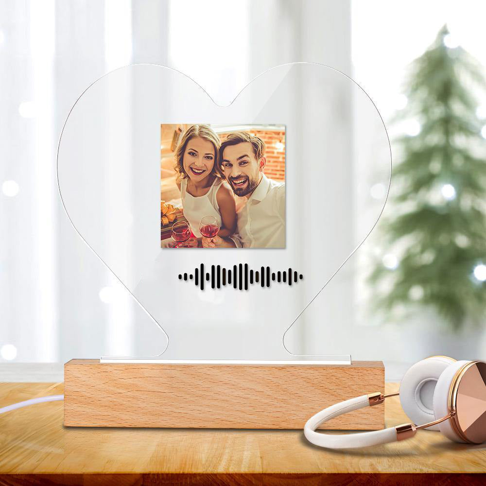 Custom Scannable Music Code Night Light Photo Acrylic Heart Shape Creative Couple Theme Gifts