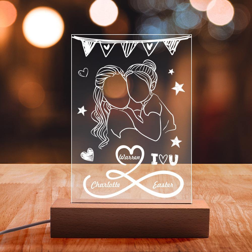 Custom Engraved Night Light Line Silhouette Creative Gifts for Mom