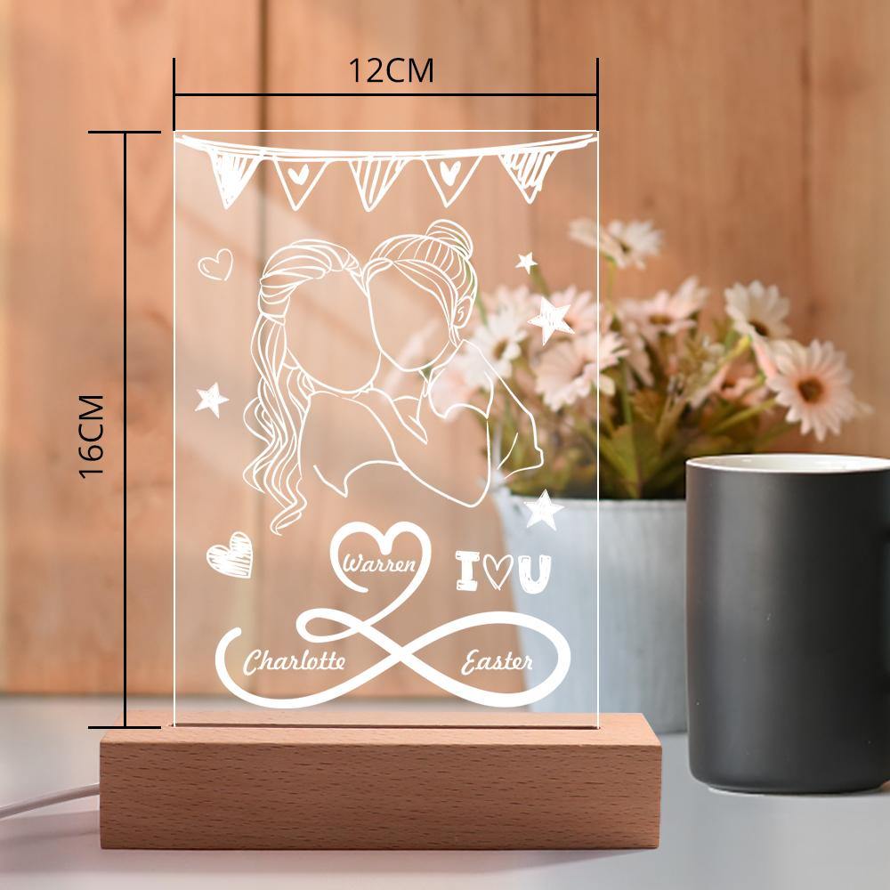 Custom Engraved Night Light Line Silhouette Creative Gifts for Mom