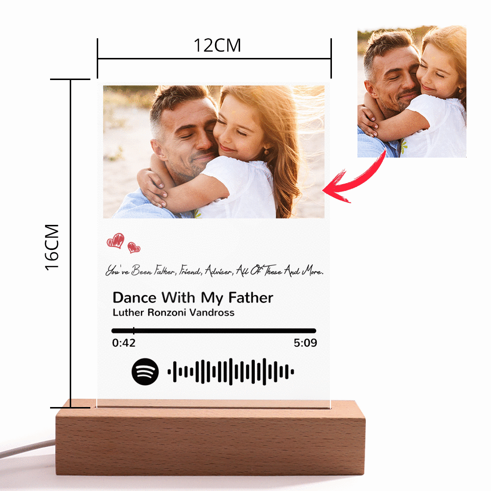 Scannable Spotify Code Night Light Photo Engraved Acrylic Father's Day Gifts