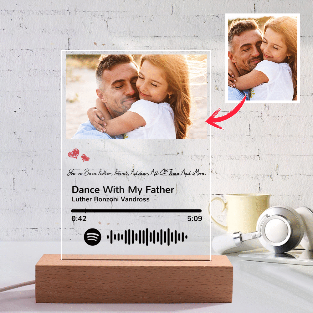 Scannable Spotify Code Night Light Photo Engraved Acrylic Father's Day Gifts