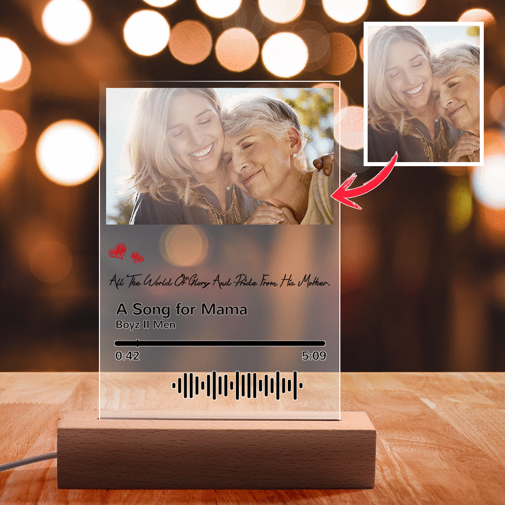 Scannable Music Code Night Light Photo Engraved Gifts for Mom
