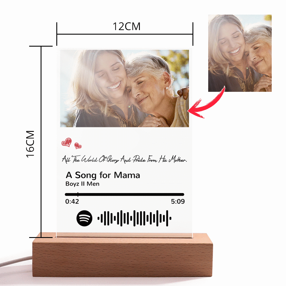 Scannable Spotify Code Night Light Photo Engraved Gifts for Mom
