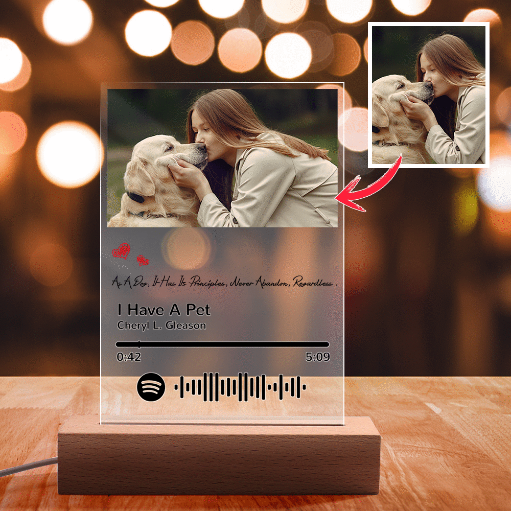 Scannable Spotify Code Night Light Photo Engraved Acrylic Pet Theme Gifts