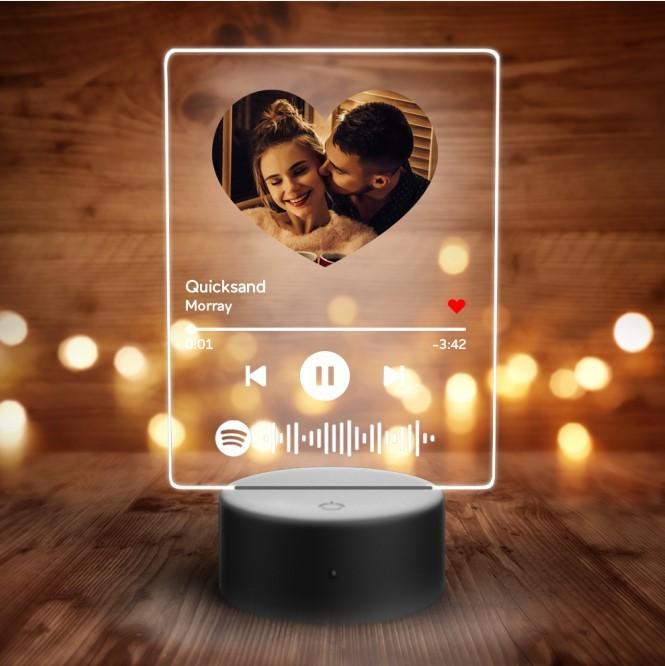 Scannable Heart Shaped Custom Photo Spotify Acrylic LED Lamp 7 Colors For Her