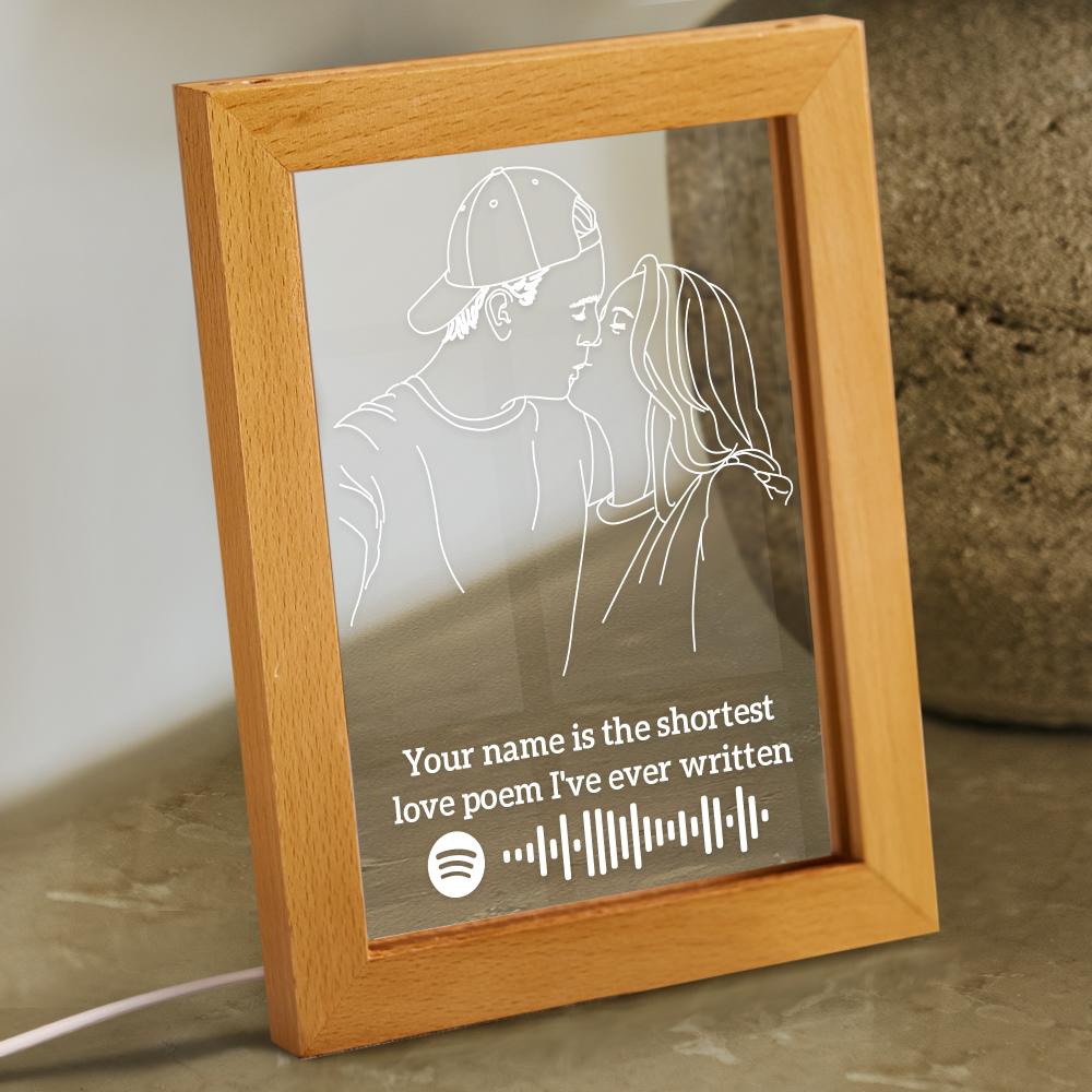 Custom 3D Photo Nignt Light Spotify Code Music Led Lamp Personalised Text Engraving Frame Gift for Lovers