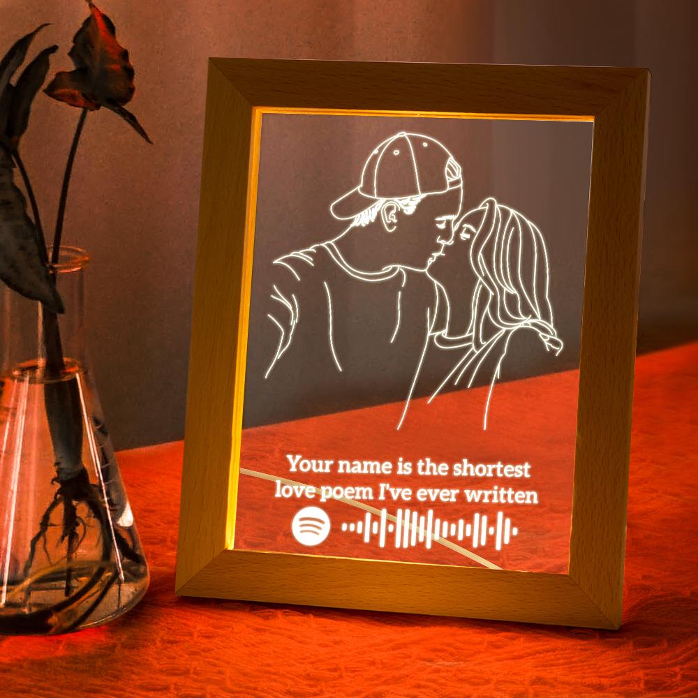 Custom 3D Photo Nignt Light Spotify Code Music Led Lamp Personalised Text Engraving Frame Gift for Lovers