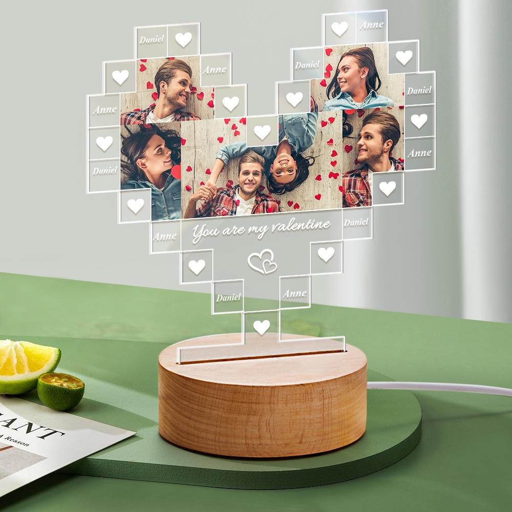 Personalized Heart Shaped Photo Acrylic 3D Lamp Best Gift for Her