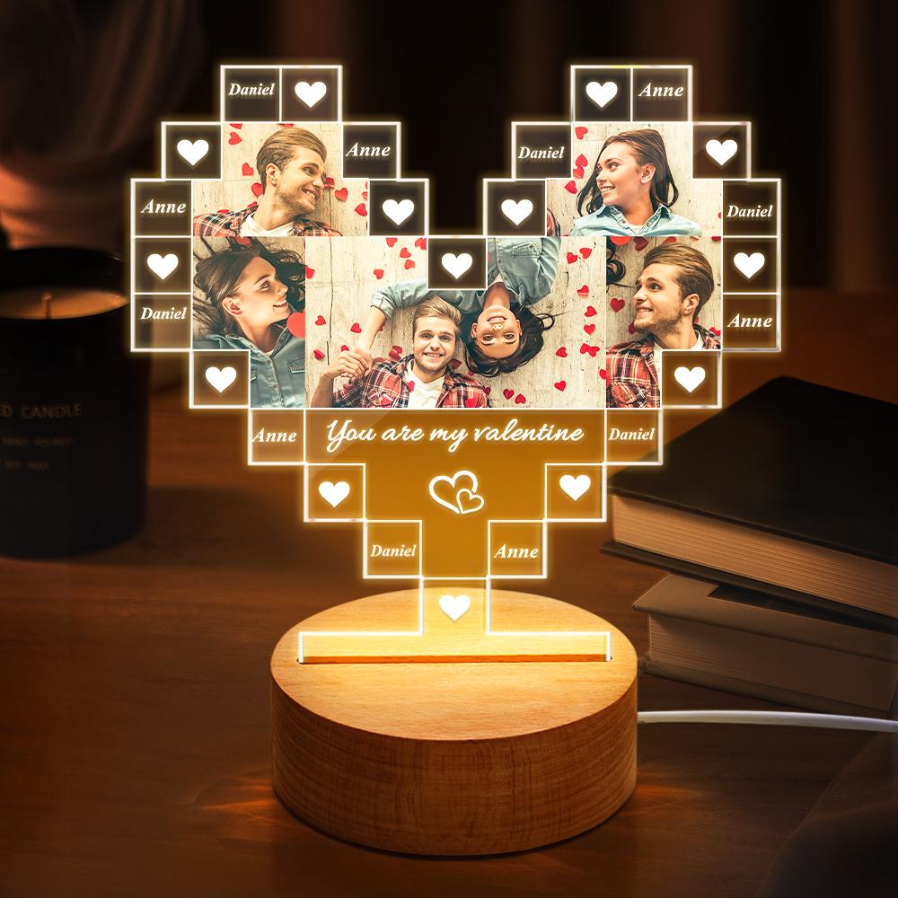 Personalized Heart Shaped Photo Acrylic 3D Lamp Best Gift for Her