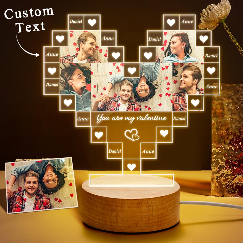 Personalized Heart Shaped Photo Acrylic 3D Lamp Best Gift for Her