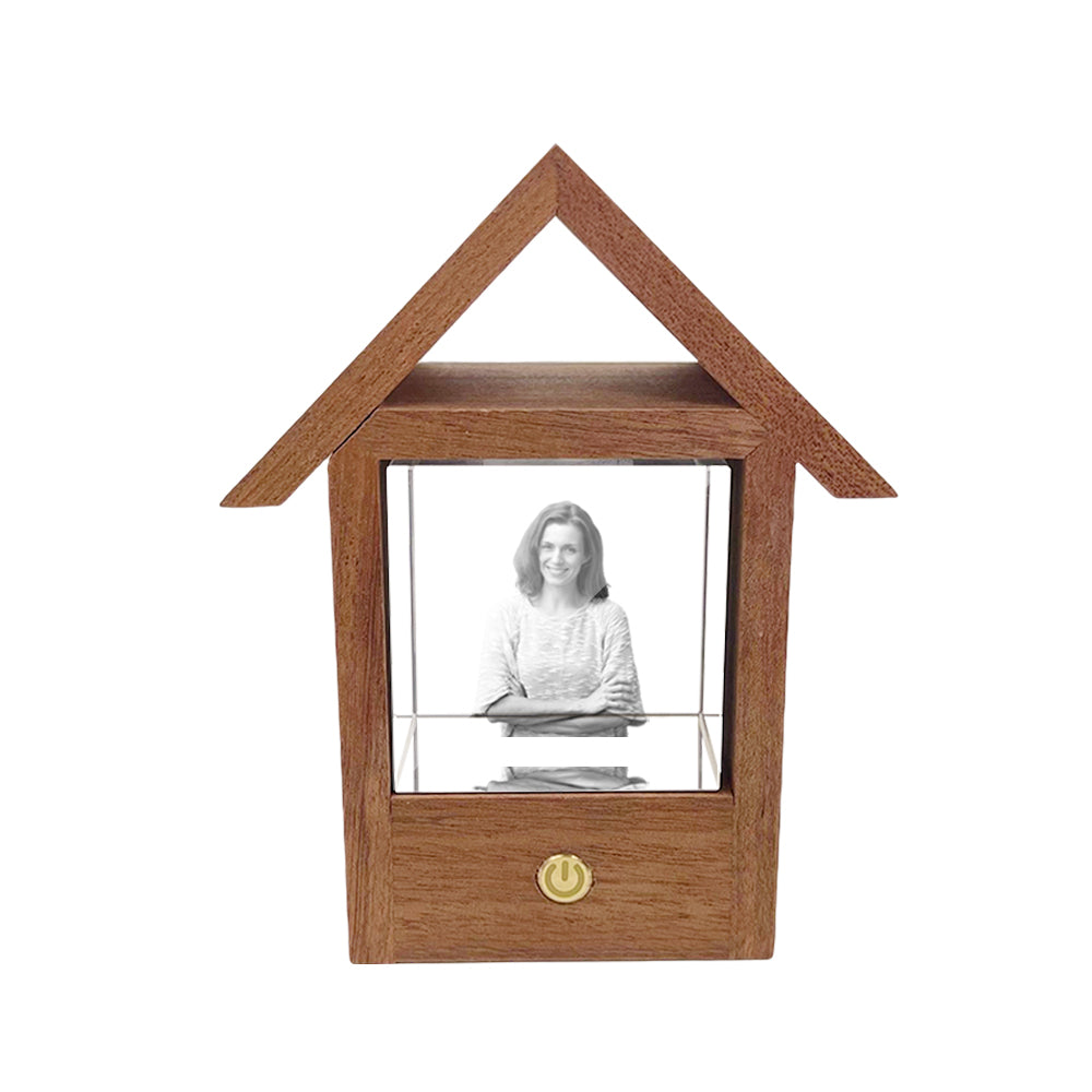 Custom 3D Crystal Photo Wooden House Night Light Home Decorative Lamp Gift