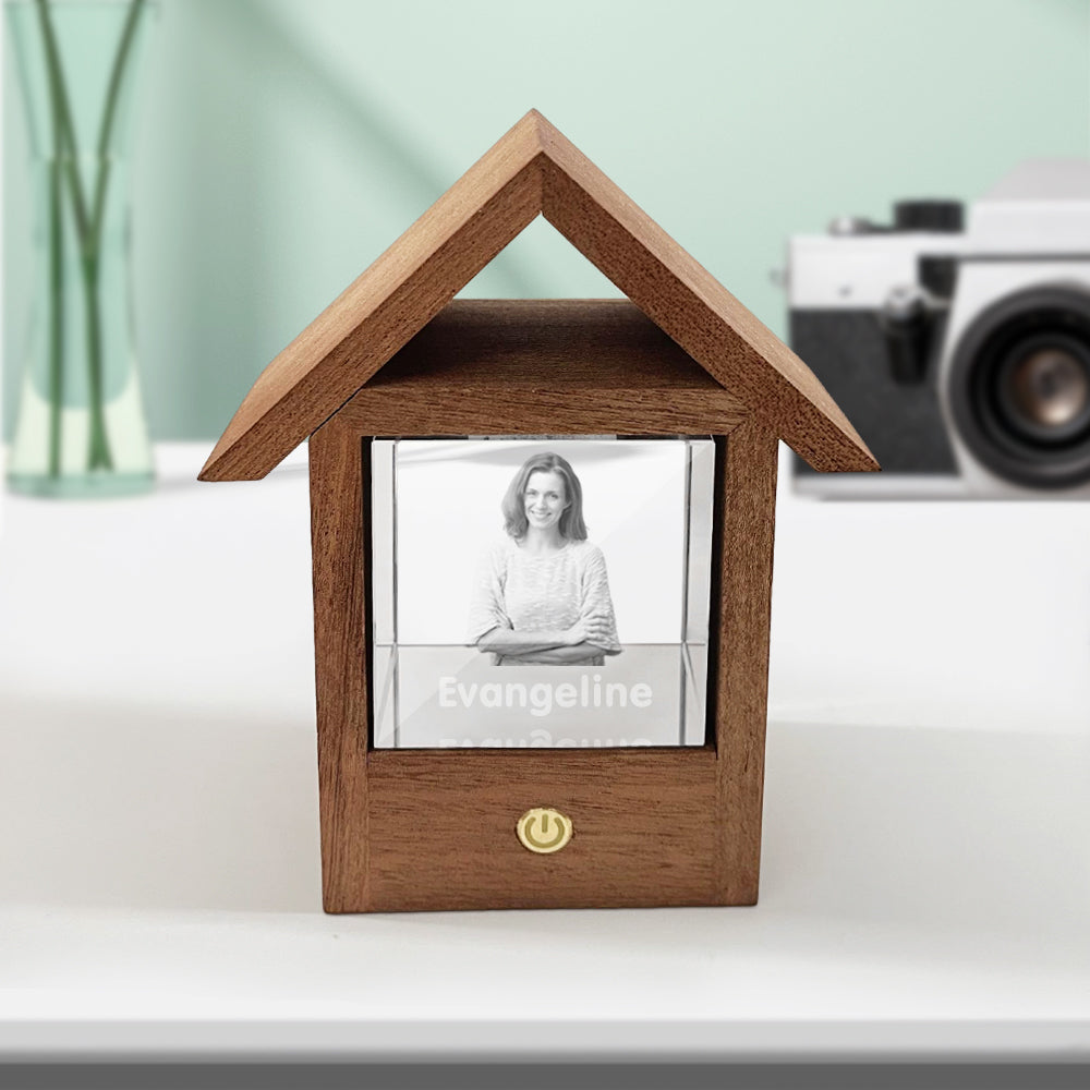 Custom 3D Crystal Photo Wooden House Night Light Home Decorative Lamp Gift