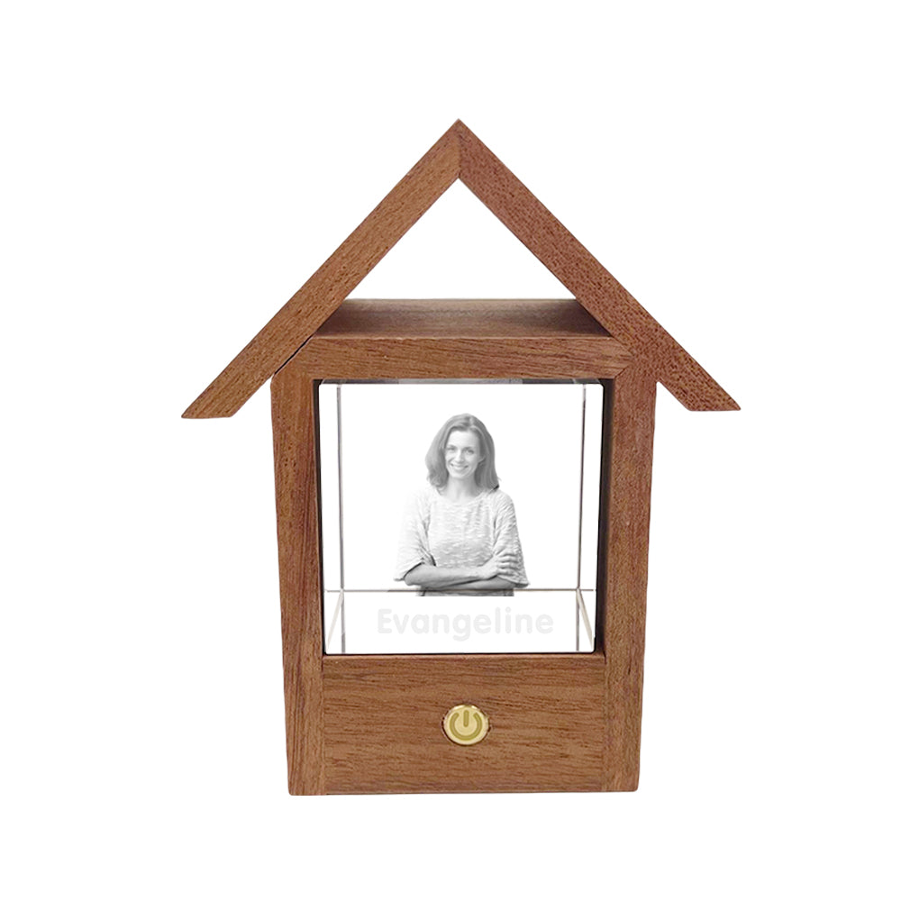 Custom 3D Crystal Photo Wooden House Night Light Home Decorative Lamp Gift