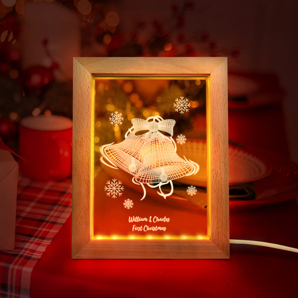 Custom Christmas Night Light Personalized 3D Christmas Bell Wooden Frame Lamp Gift