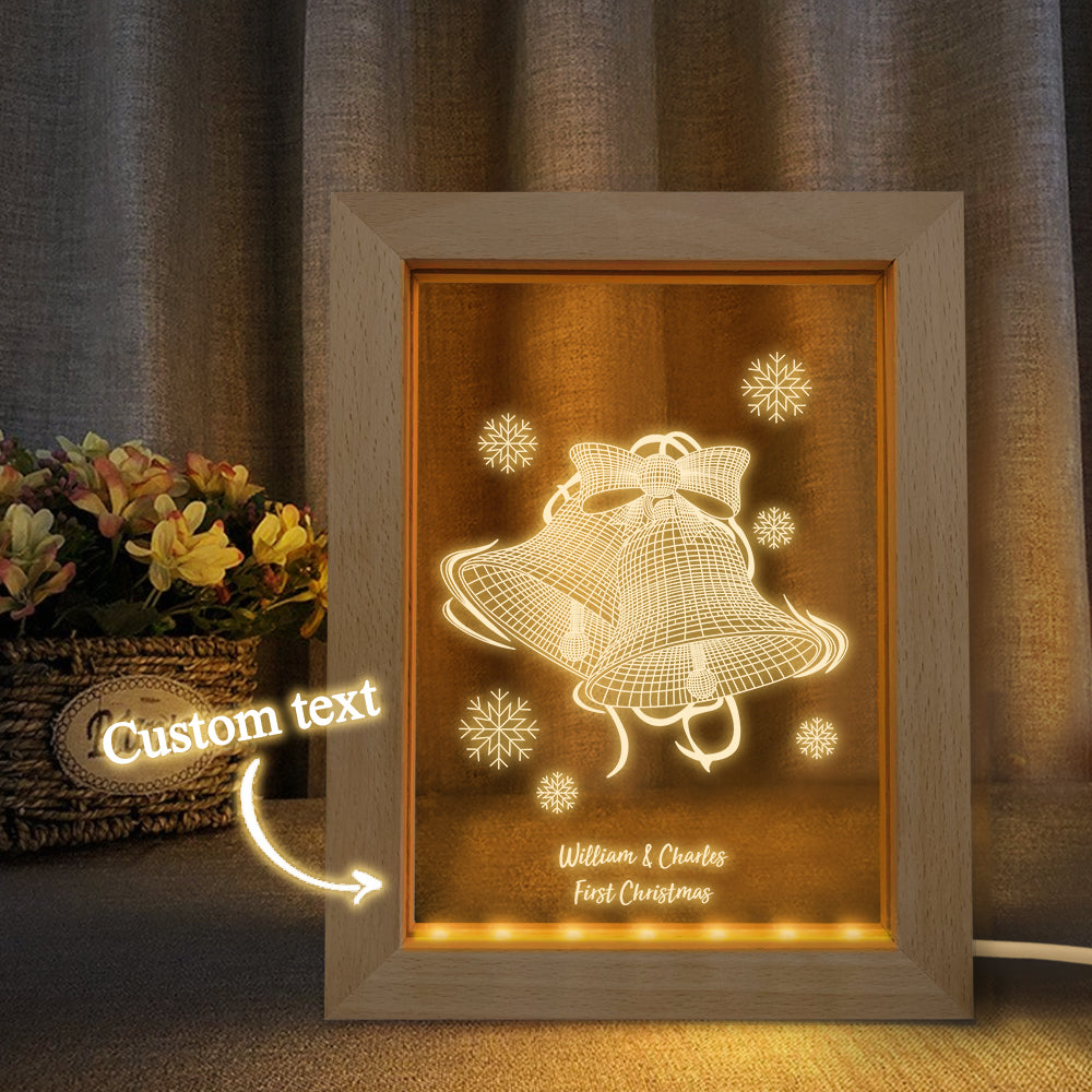 Custom Christmas Night Light Personalized 3D Christmas Bell Wooden Frame Lamp Gift